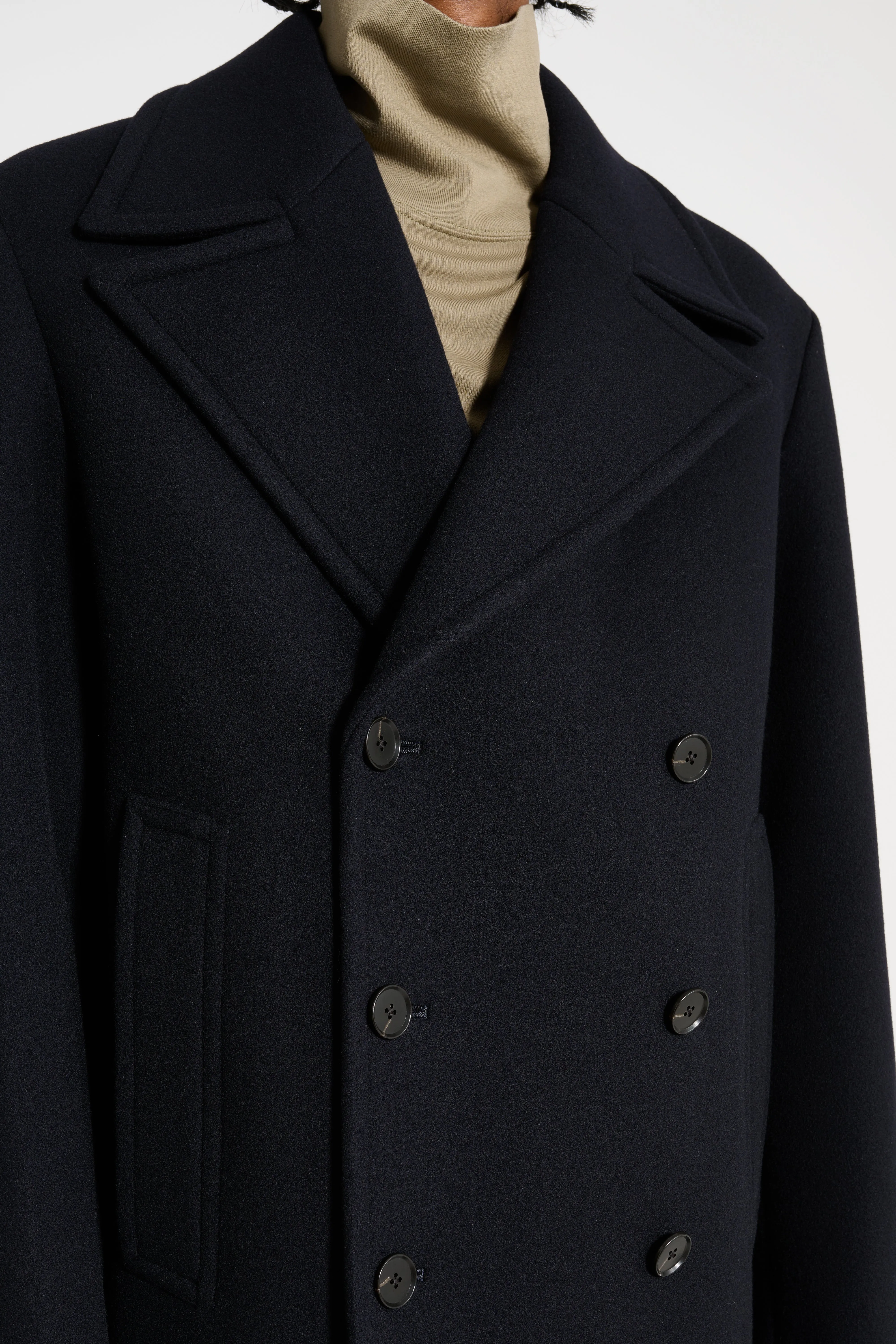 Auralee Sponge Wool Melton P-Coat Dark Navy