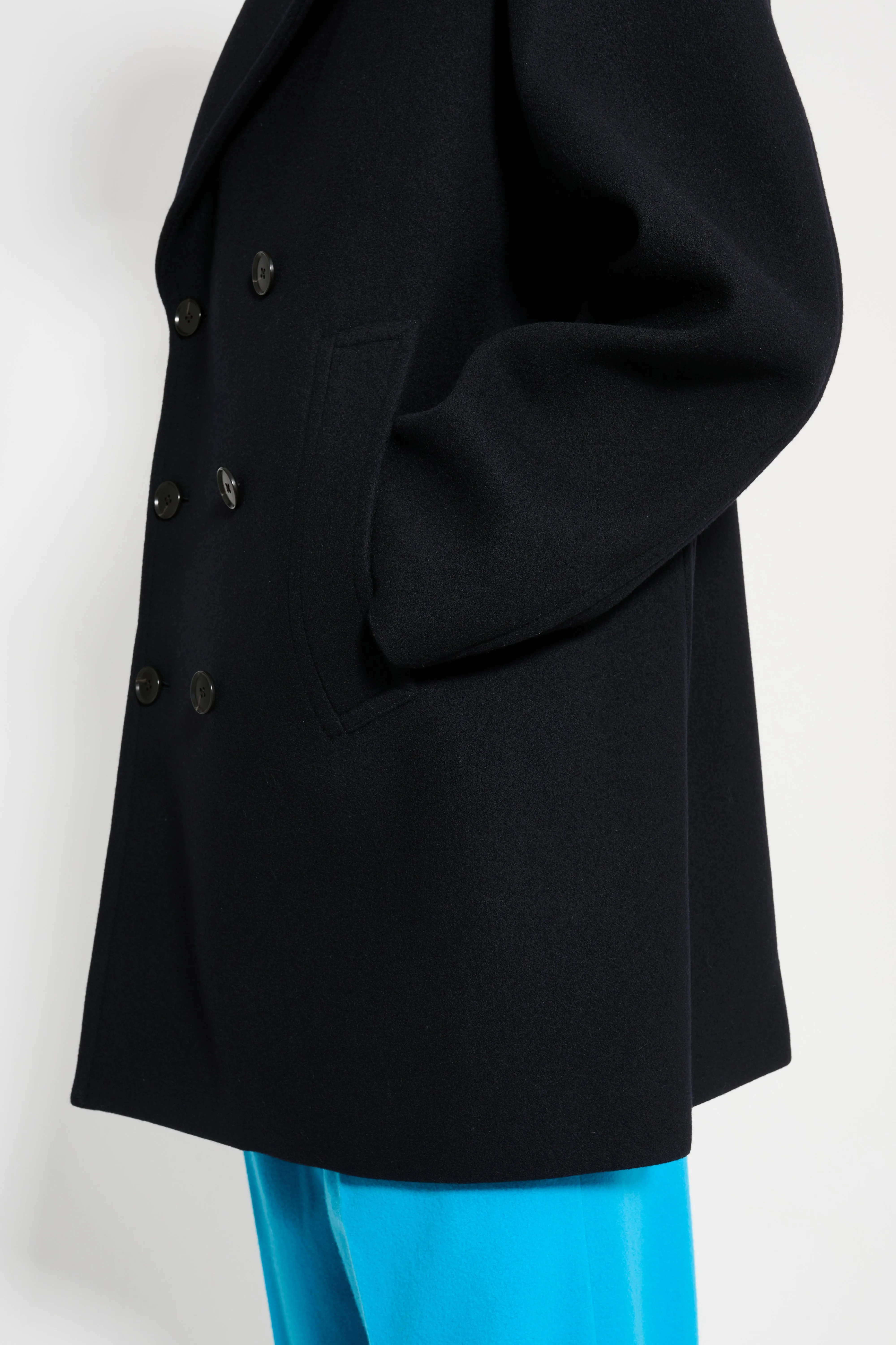 Auralee Sponge Wool Melton P-Coat Dark Navy