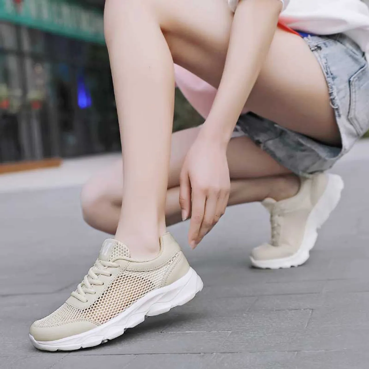 Beige casual M pattern hollow out shoe sneaker