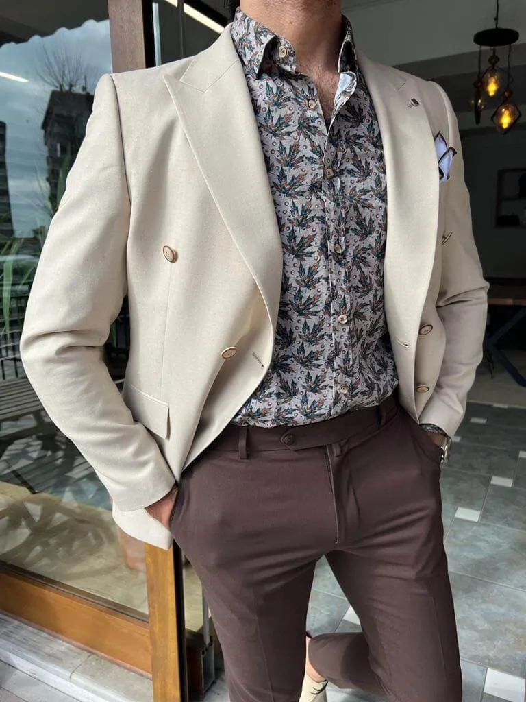 Beige Double Breasted Long Jacket