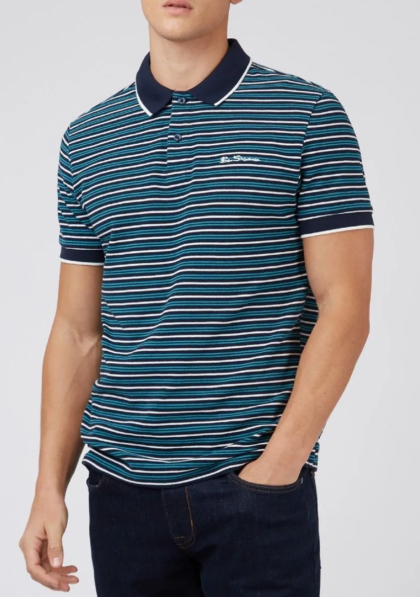 Ben Sherman Stripe Short Sleeve Polo Shirt Dark Navy