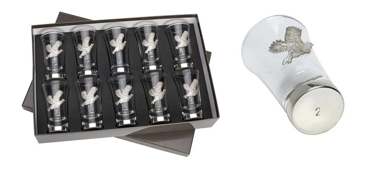 Bisley Partridge Set Of 10 Numbered Shot Glasses