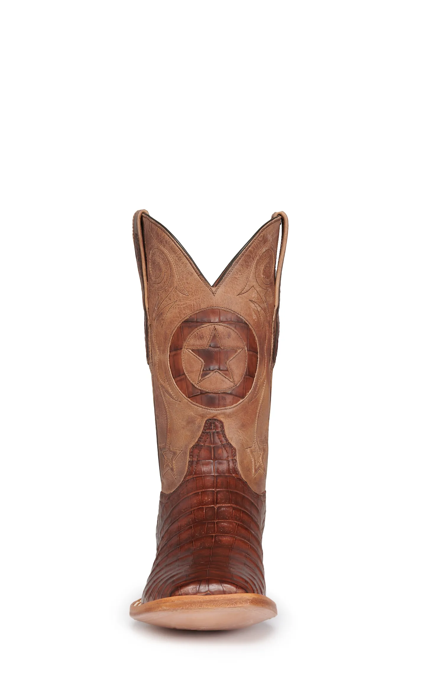 Black Jack Men's Tan and Tobacco Caiman Lone Star Wide Square Toe Exotic Cowboy Boots