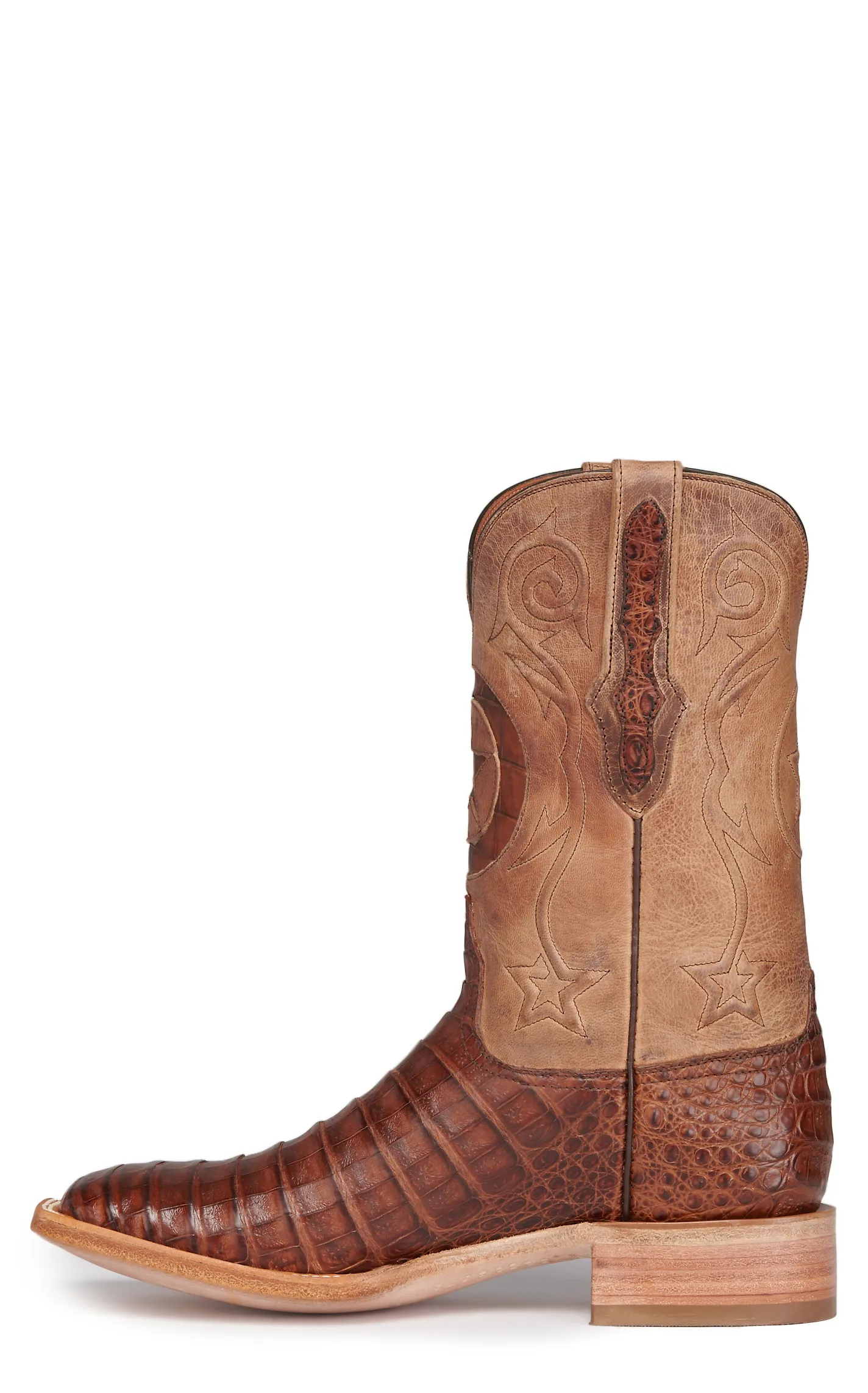 Black Jack Men's Tan and Tobacco Caiman Lone Star Wide Square Toe Exotic Cowboy Boots