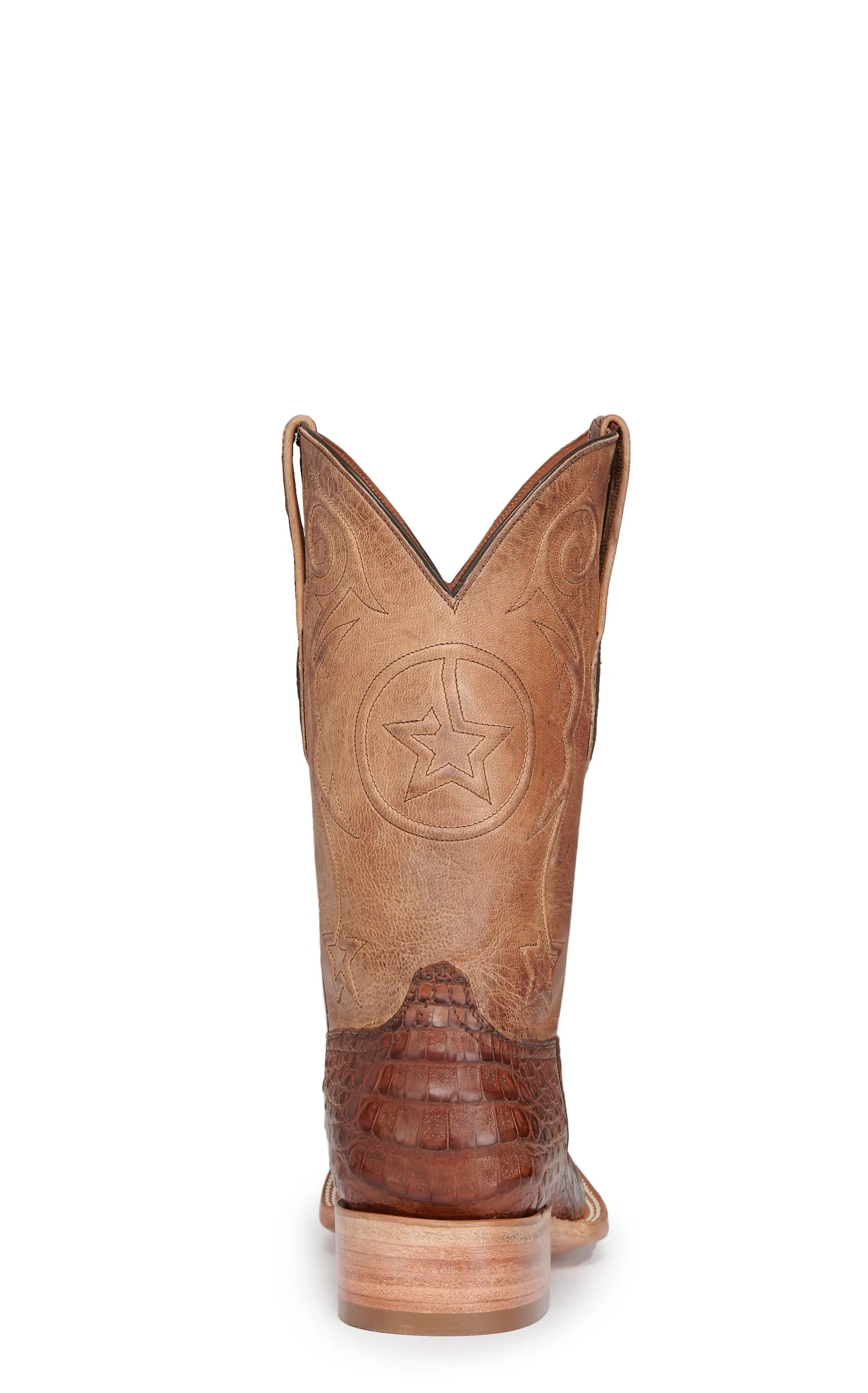 Black Jack Men's Tan and Tobacco Caiman Lone Star Wide Square Toe Exotic Cowboy Boots