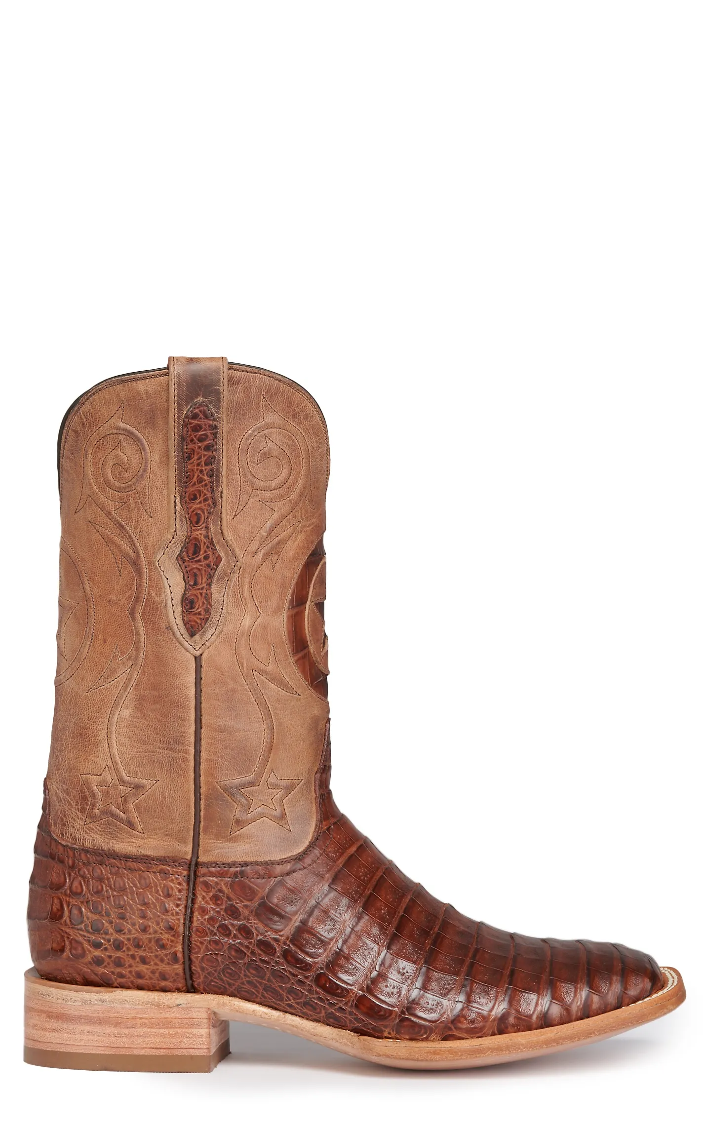 Black Jack Men's Tan and Tobacco Caiman Lone Star Wide Square Toe Exotic Cowboy Boots