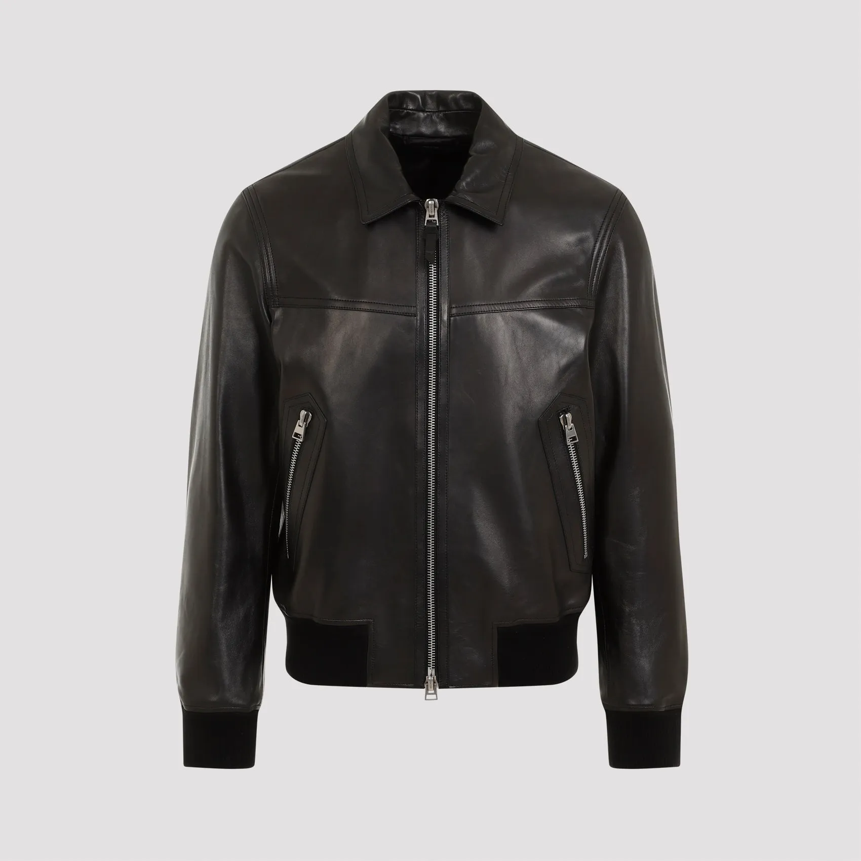 Black Lamb Leather Bomber Jacket