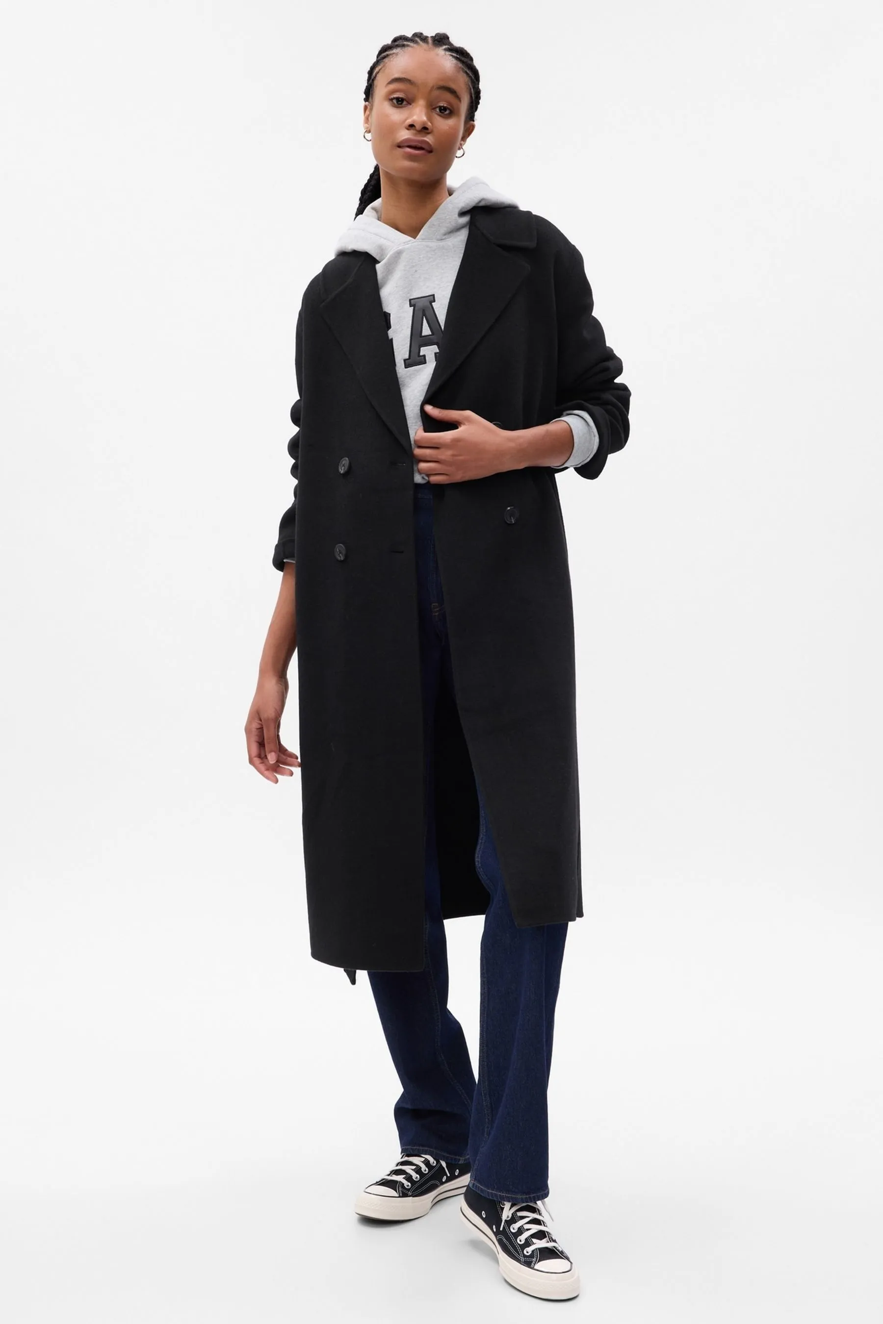 Black Wool Wrap Coat