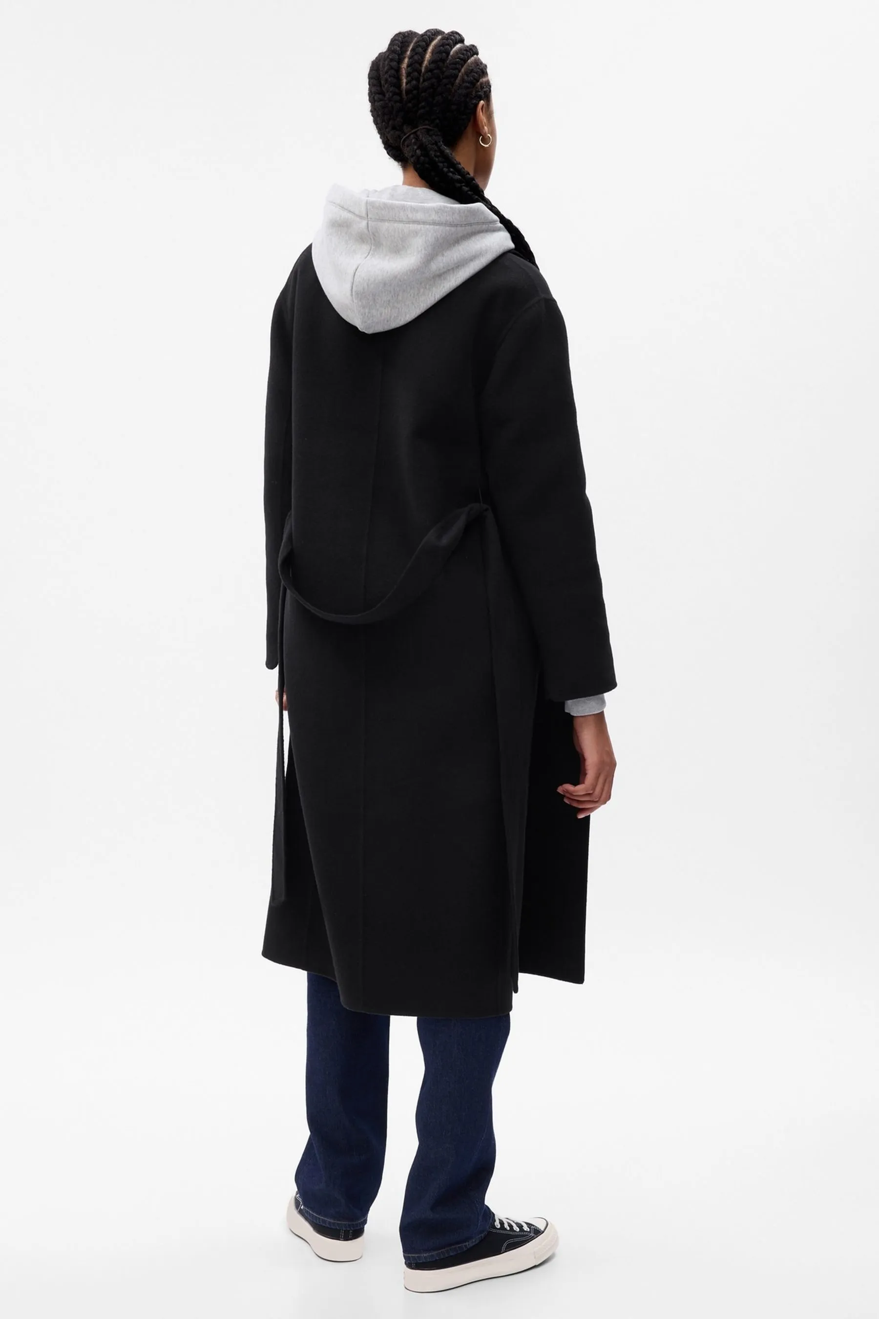 Black Wool Wrap Coat