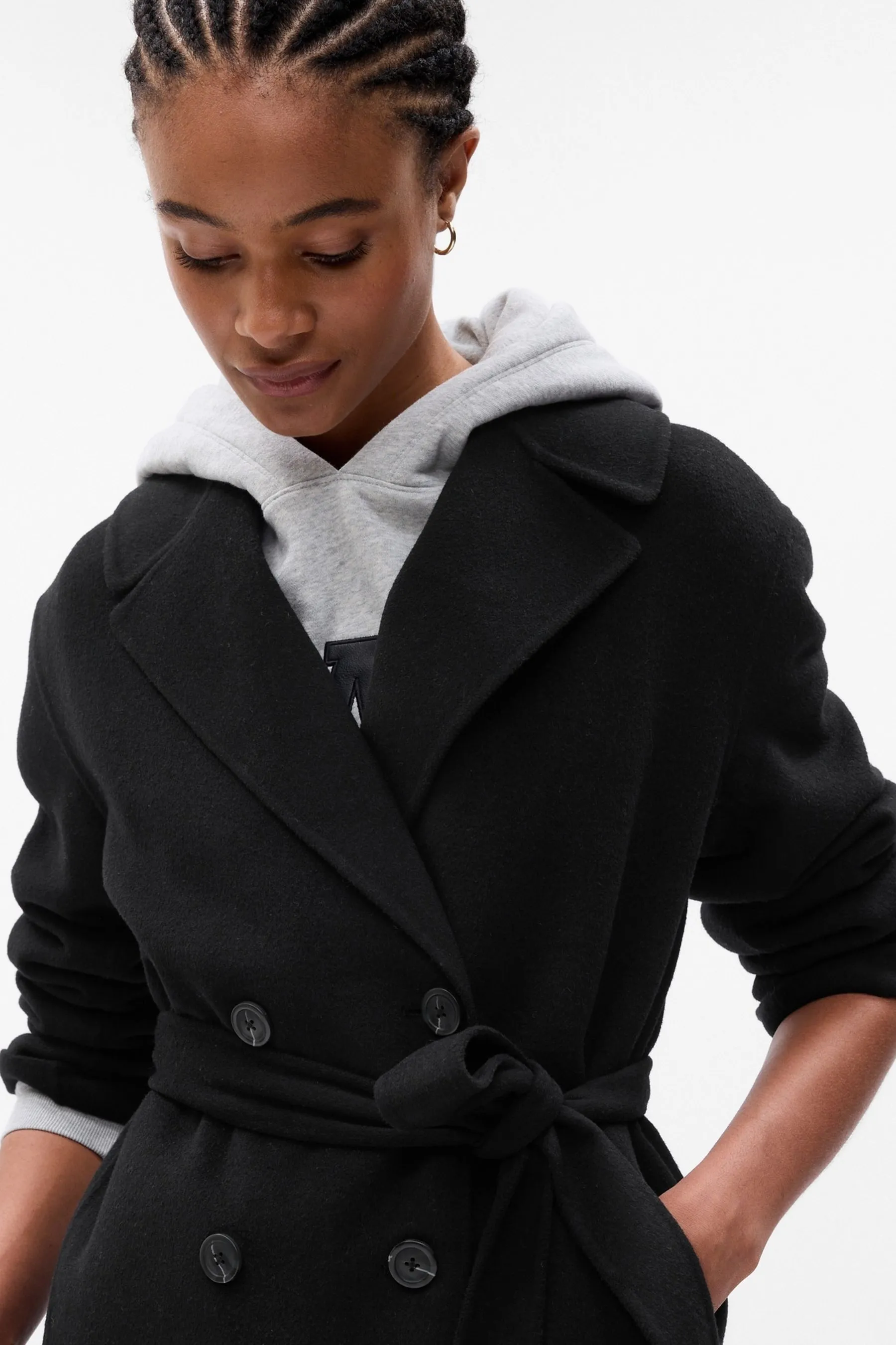 Black Wool Wrap Coat