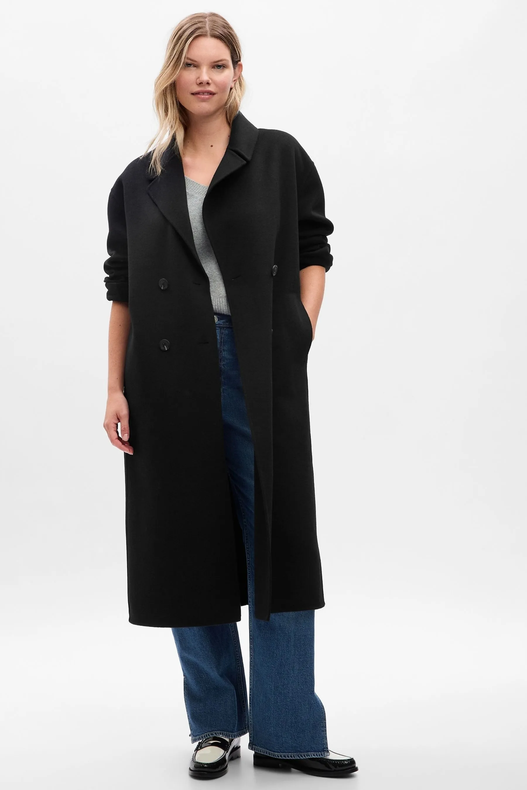 Black Wool Wrap Coat