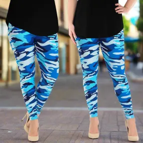 Blue Camo Print Soft Leggings