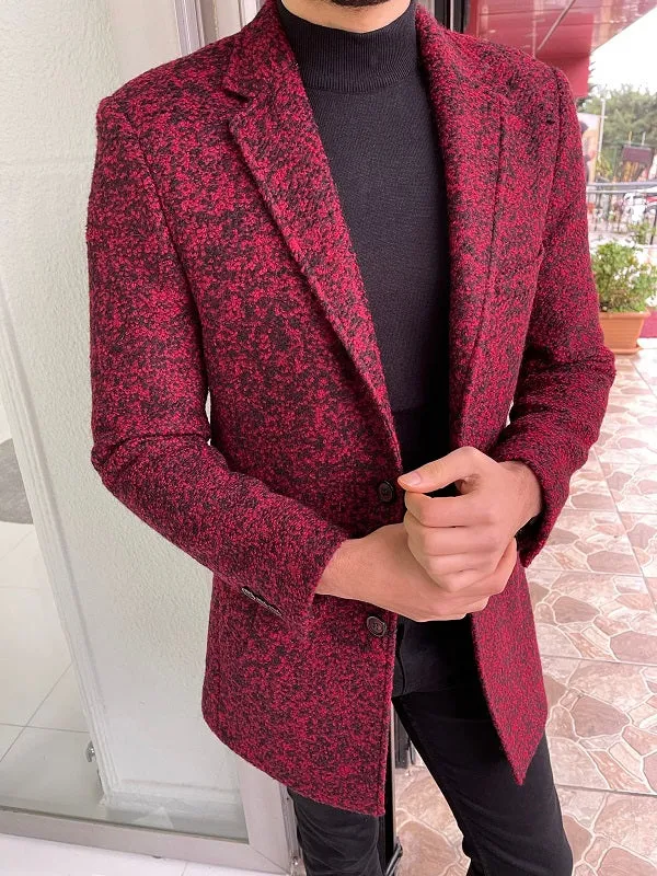 Bojoni Claret Red Slim Fit Wool Long Coat