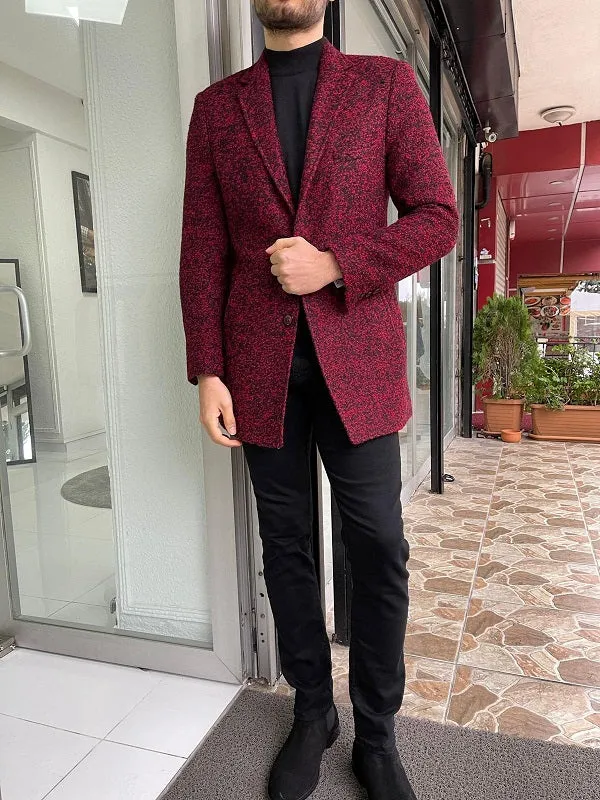 Bojoni Claret Red Slim Fit Wool Long Coat