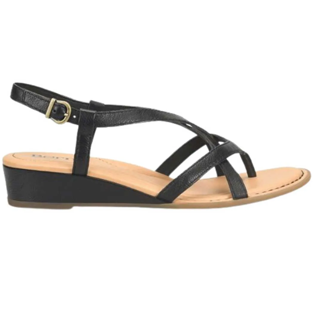 Born Sibyl Wedge Sandal Black Full Grain (Women's)