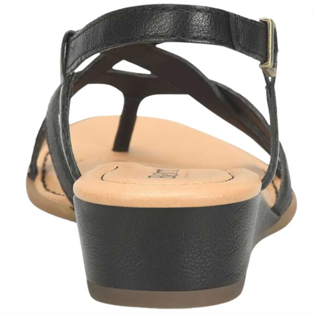 Born Sibyl Wedge Sandal Black Full Grain (Women's)