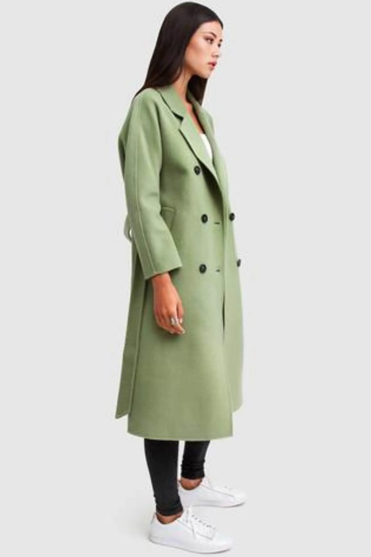 Boss Girl Double-Breasted Wool Coat in Kiwi