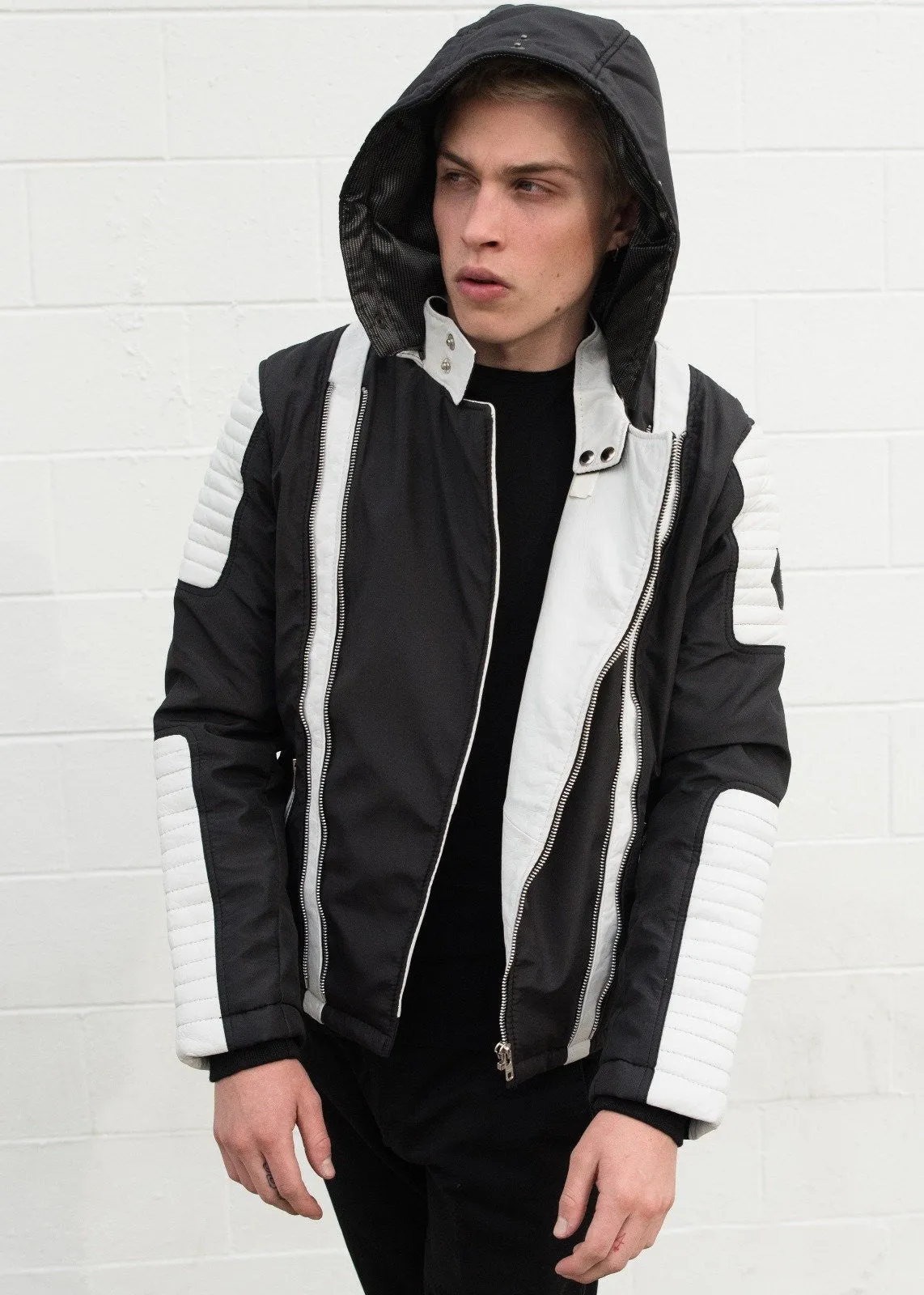 Buy Mens Assasin Black and White Leather Jacket