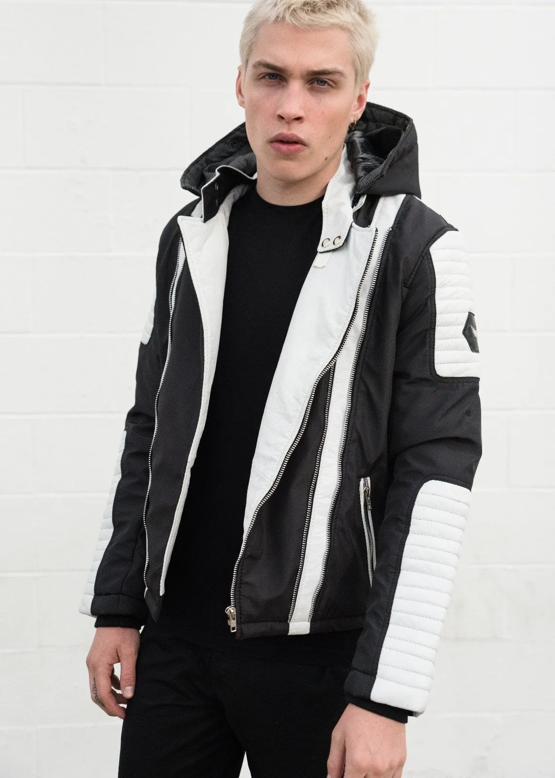 Buy Mens Assasin Black and White Leather Jacket