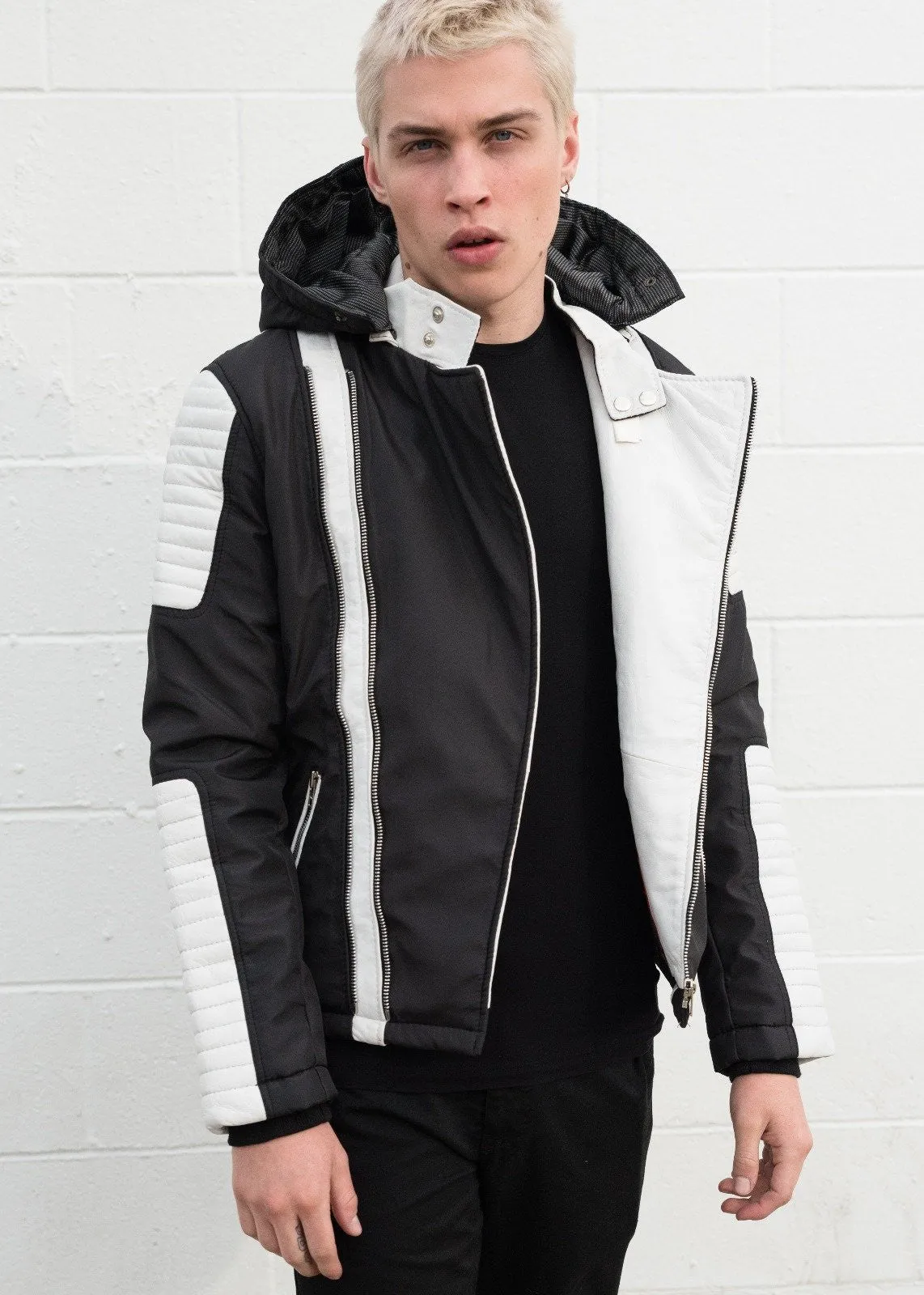 Buy Mens Assasin Black and White Leather Jacket