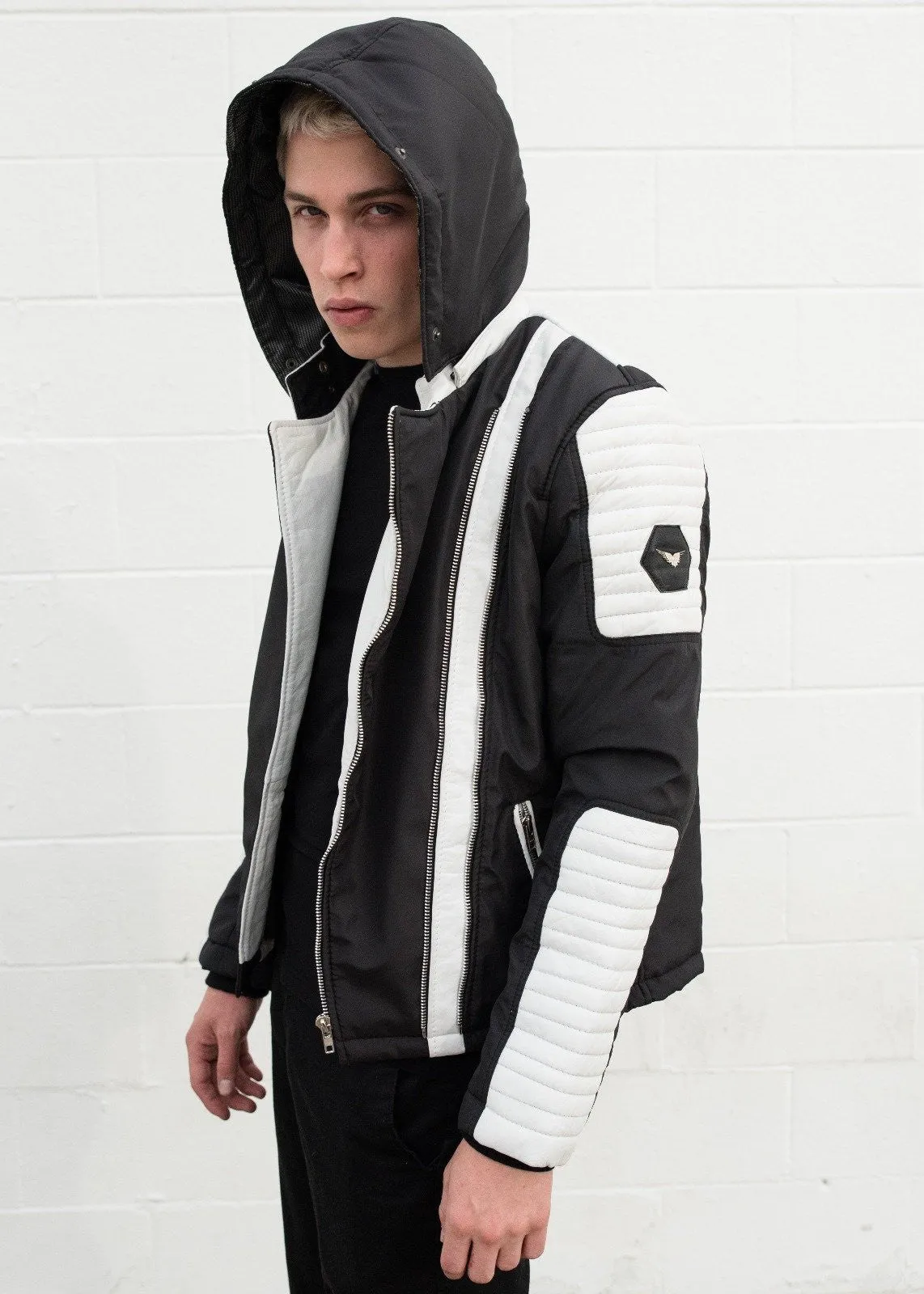 Buy Mens Assasin Black and White Leather Jacket