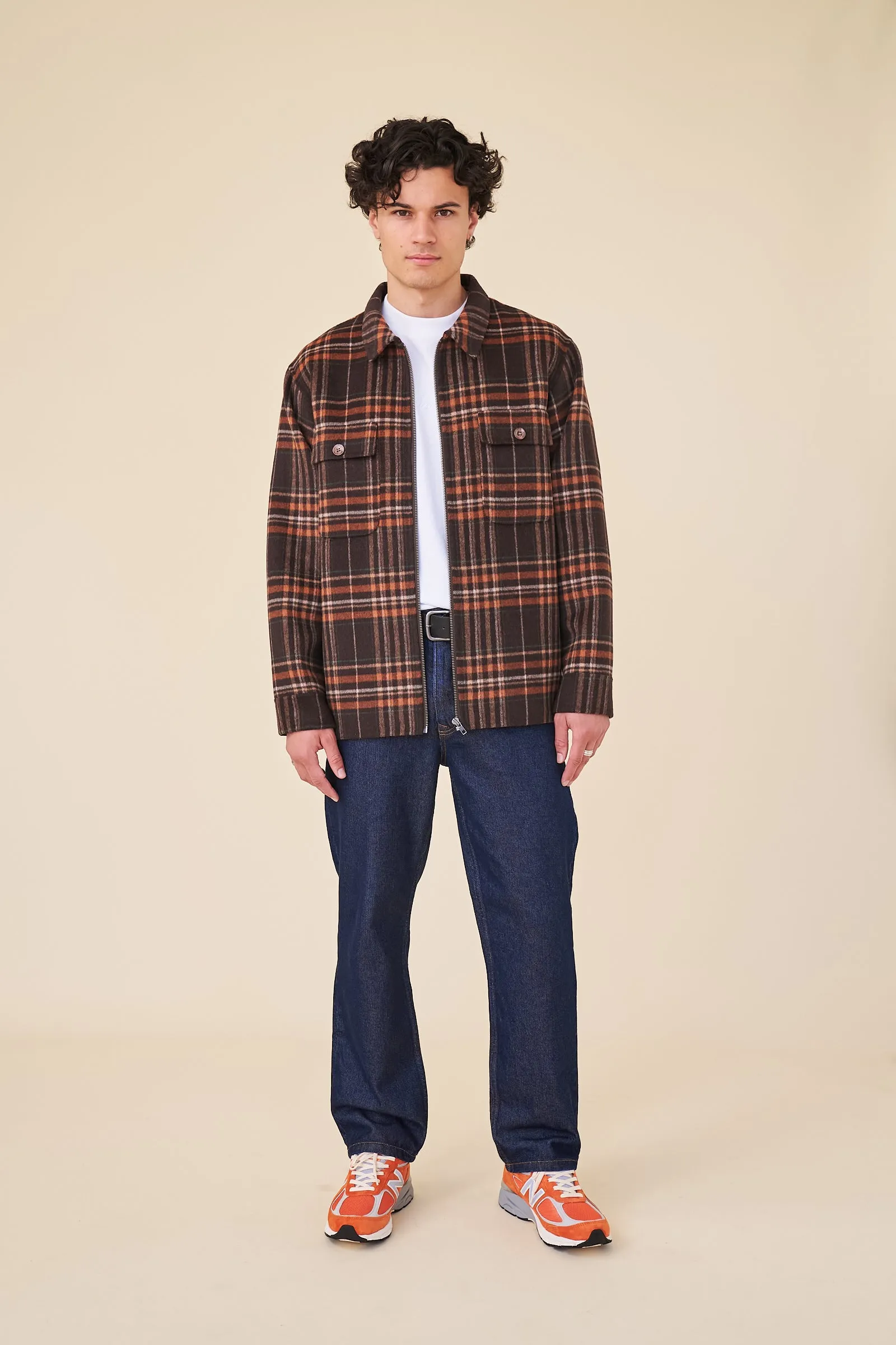 BYRANT CHECK WOOL COAT  - BROWN / RUST