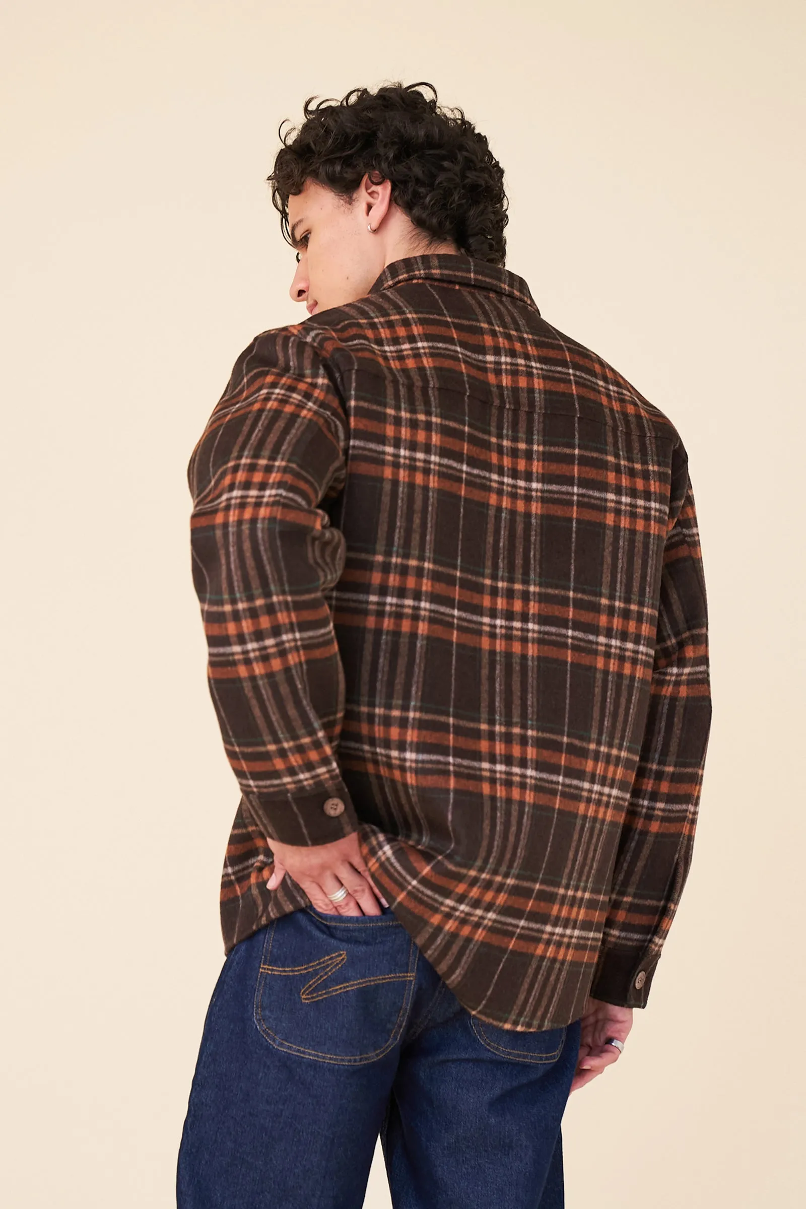 BYRANT CHECK WOOL COAT  - BROWN / RUST