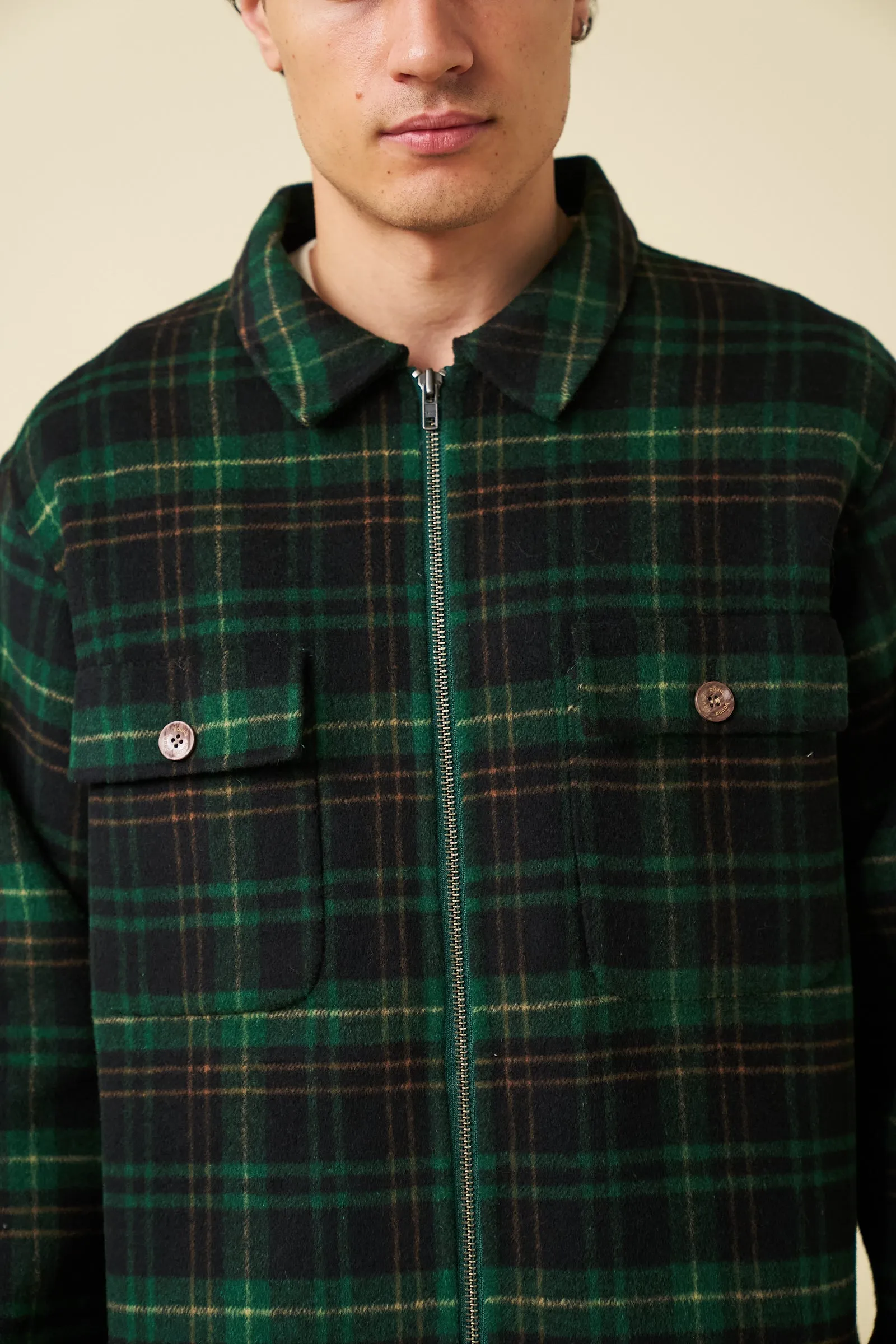 BYRANT CHECK WOOL COAT  - GREEN / NAVY