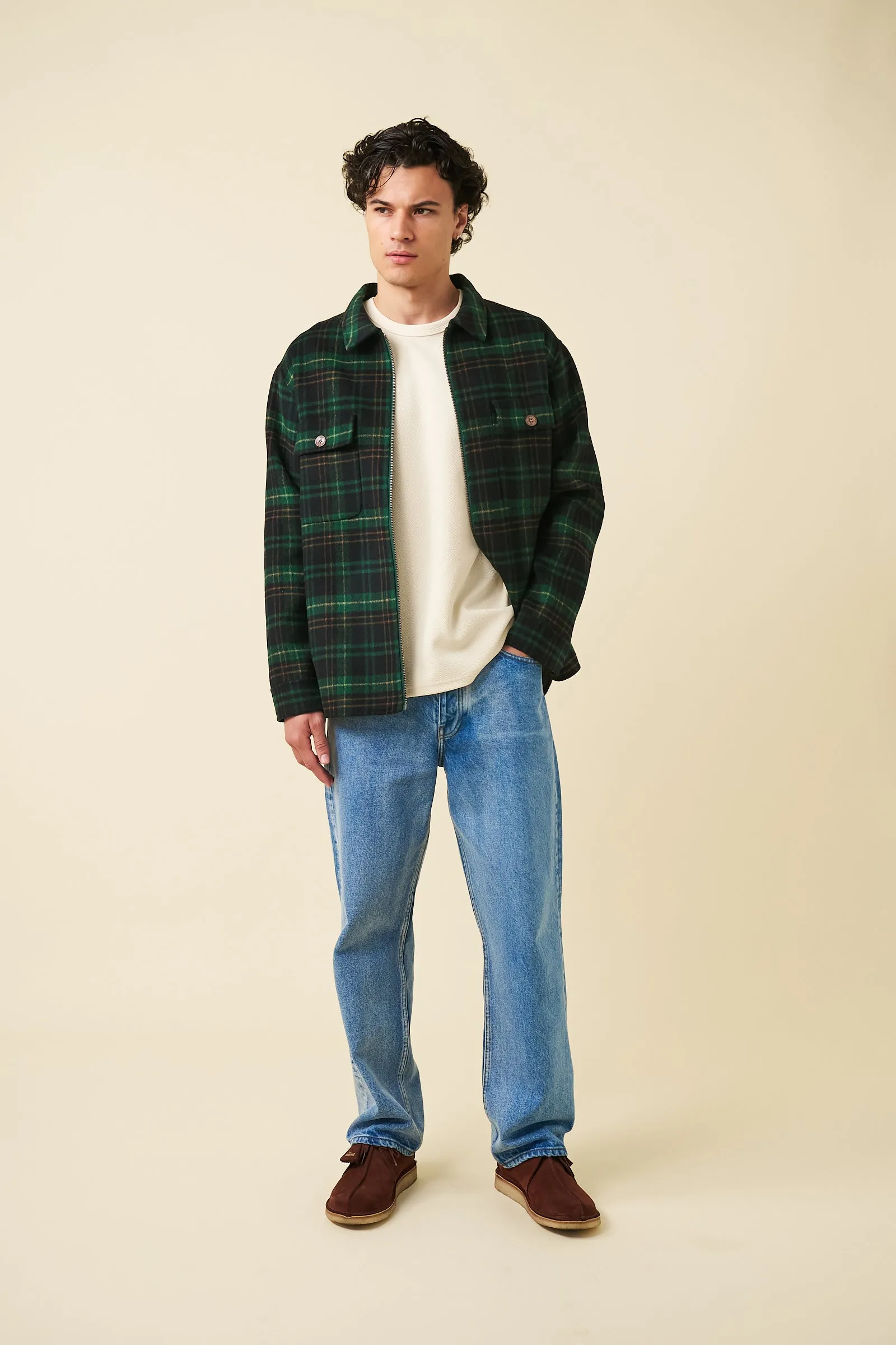 BYRANT CHECK WOOL COAT  - GREEN / NAVY