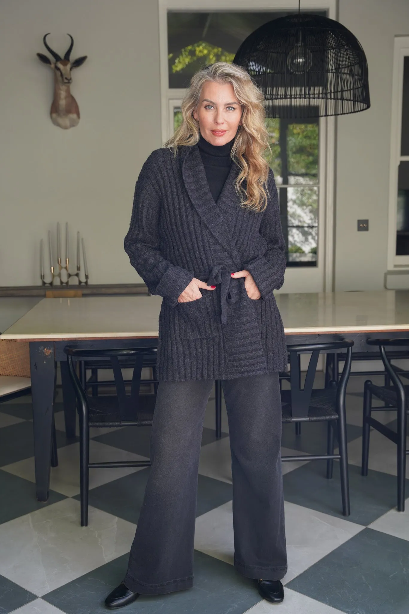 Charcoal Wrap Ribbed Coat