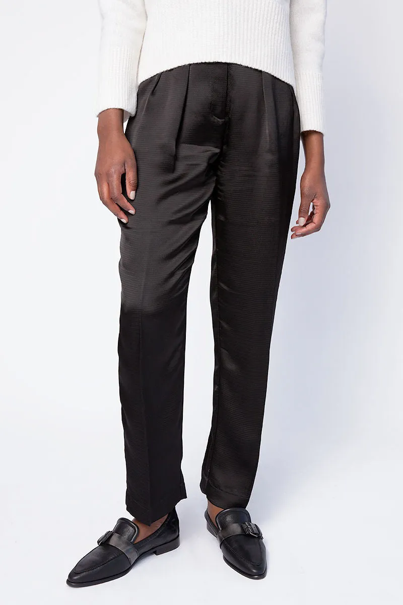 Cloquet Satin High Waist Pant in Nero