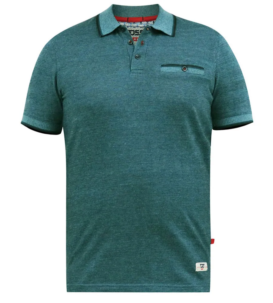 D555 Big Mens Teal Textured Polo Shirt With Jacquard Collar and Cuffs (TROY 2)