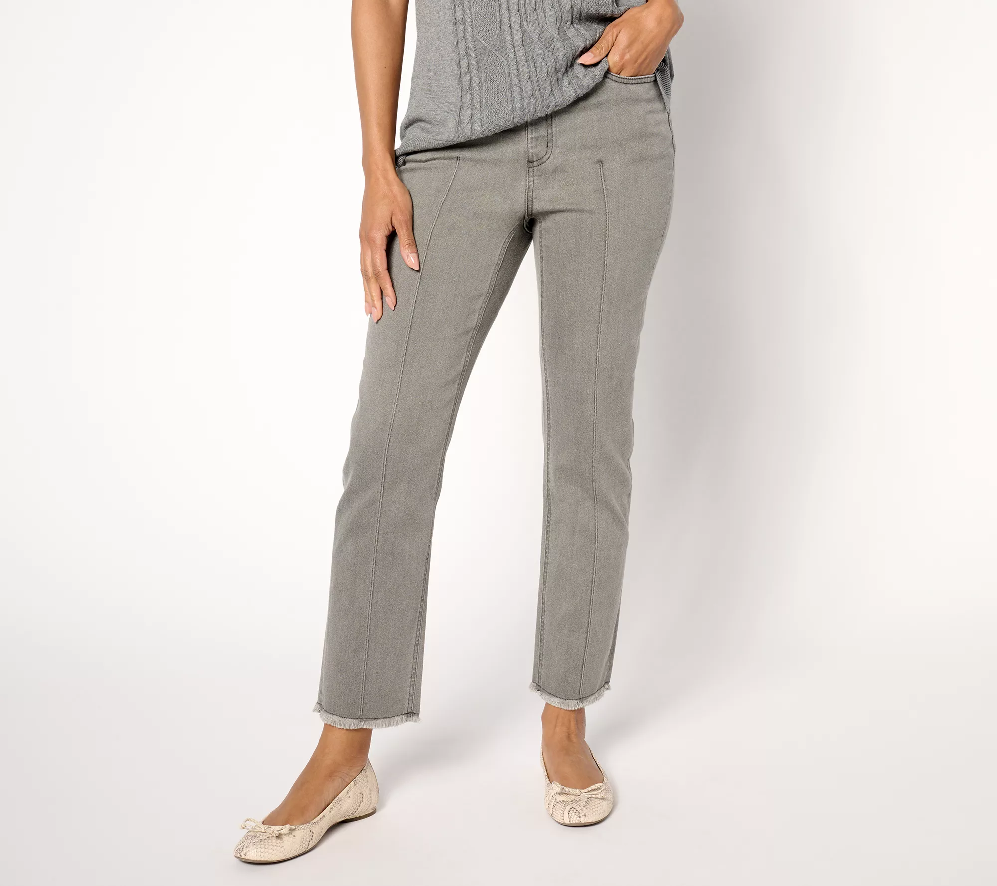 Denim & Co. Regular Grey Easy Stretch Straight Leg Ankle Pant