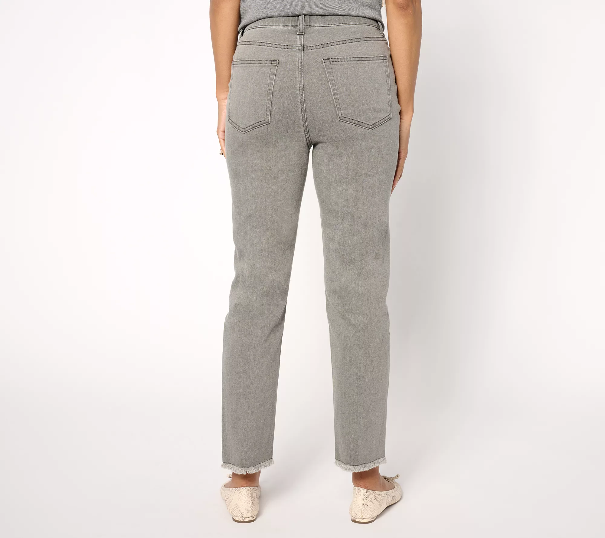 Denim & Co. Regular Grey Easy Stretch Straight Leg Ankle Pant