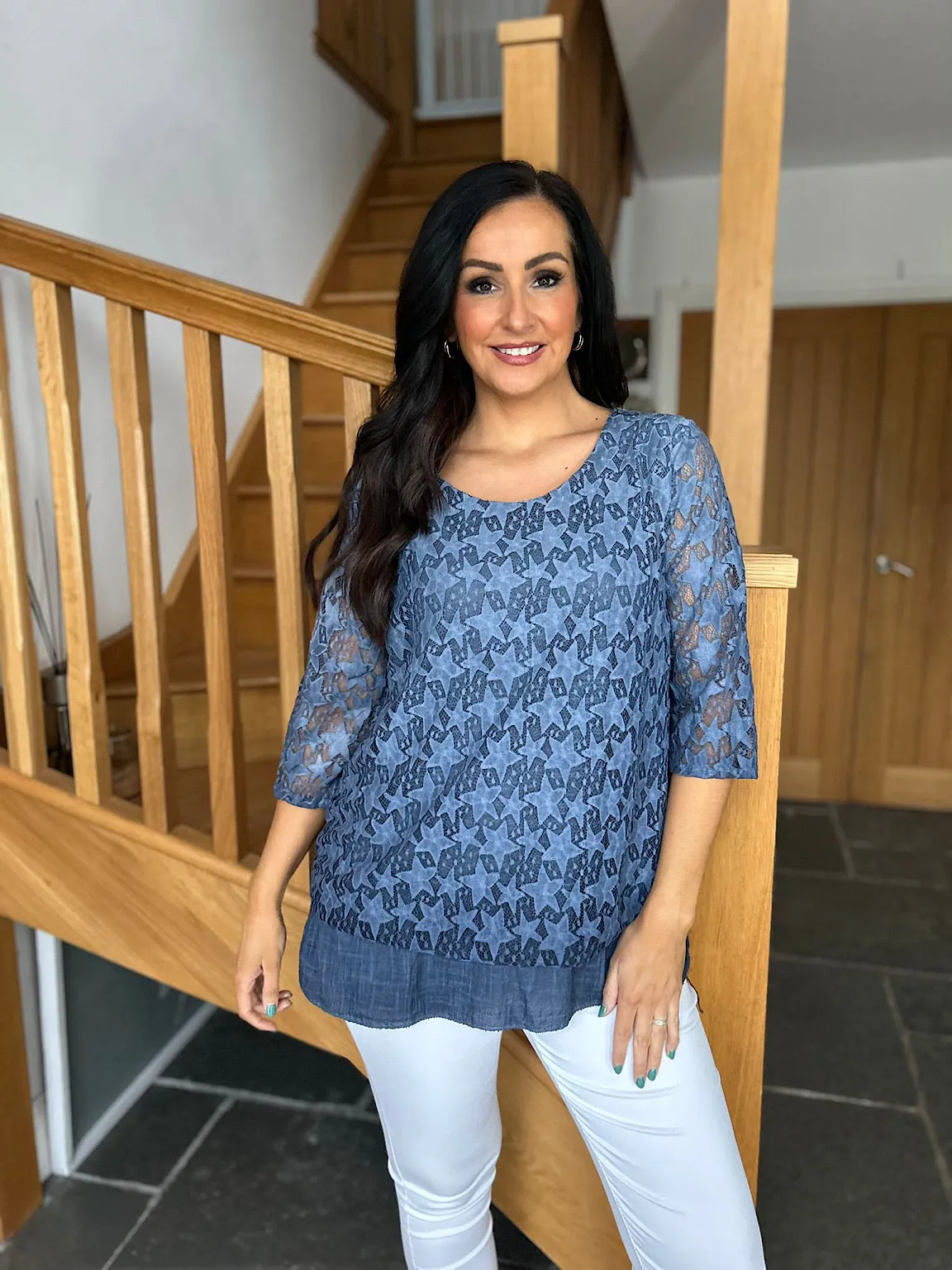 Denim Multi Star Layered Lace Top Sarah