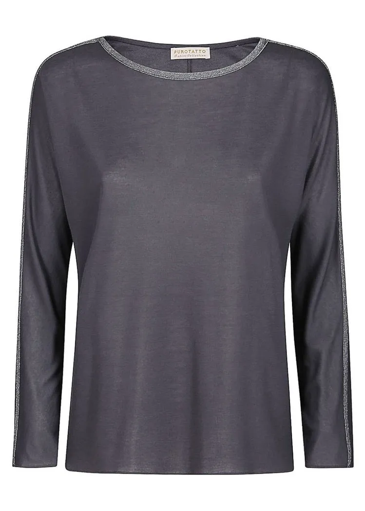 Dolman Sleeve Sweater with Metallic Trim -More Colors