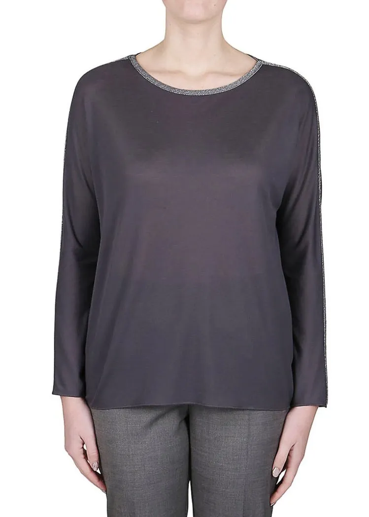 Dolman Sleeve Sweater with Metallic Trim -More Colors