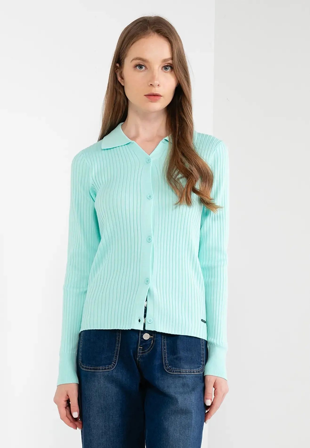 ELLE Apparel Collared Button Up Knit Top