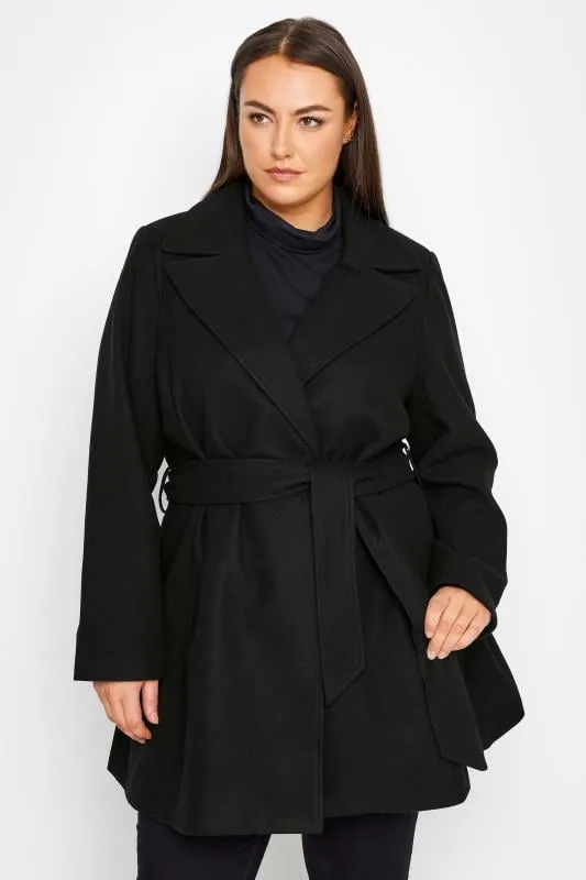 Evans Black Belted Wrap Coat