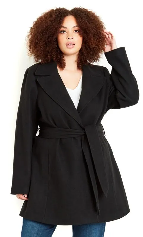 Evans Black Belted Wrap Coat