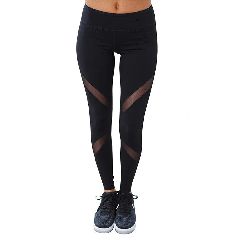 Fashion Women Leggings High Waist Patchwork Mesh Female Clothes Workout Push up Fitness Leggins Mujer