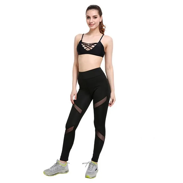 Fashion Women Leggings High Waist Patchwork Mesh Female Clothes Workout Push up Fitness Leggins Mujer