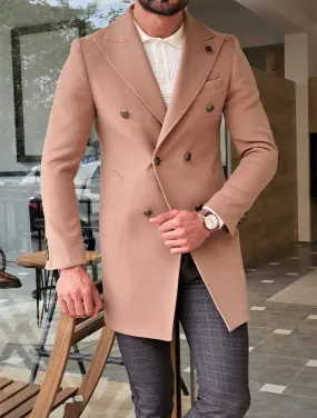 Forenzax Beige Slim Fit Wool Long Coat