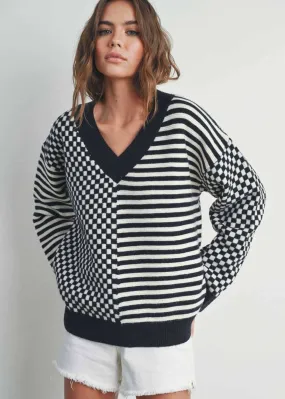 Frenchy Checker Sweater - Ivory & Black