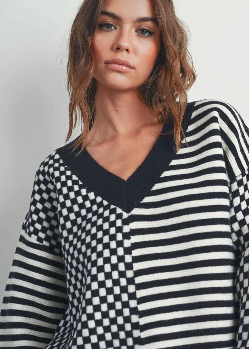 Frenchy Checker Sweater - Ivory & Black