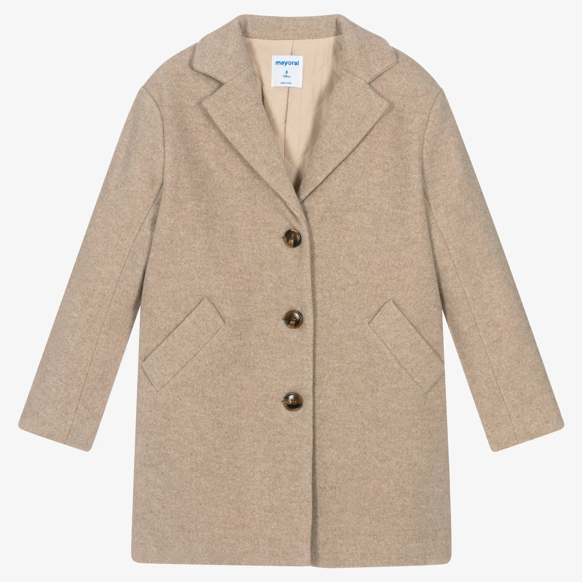 Girls Beige Felted Coat