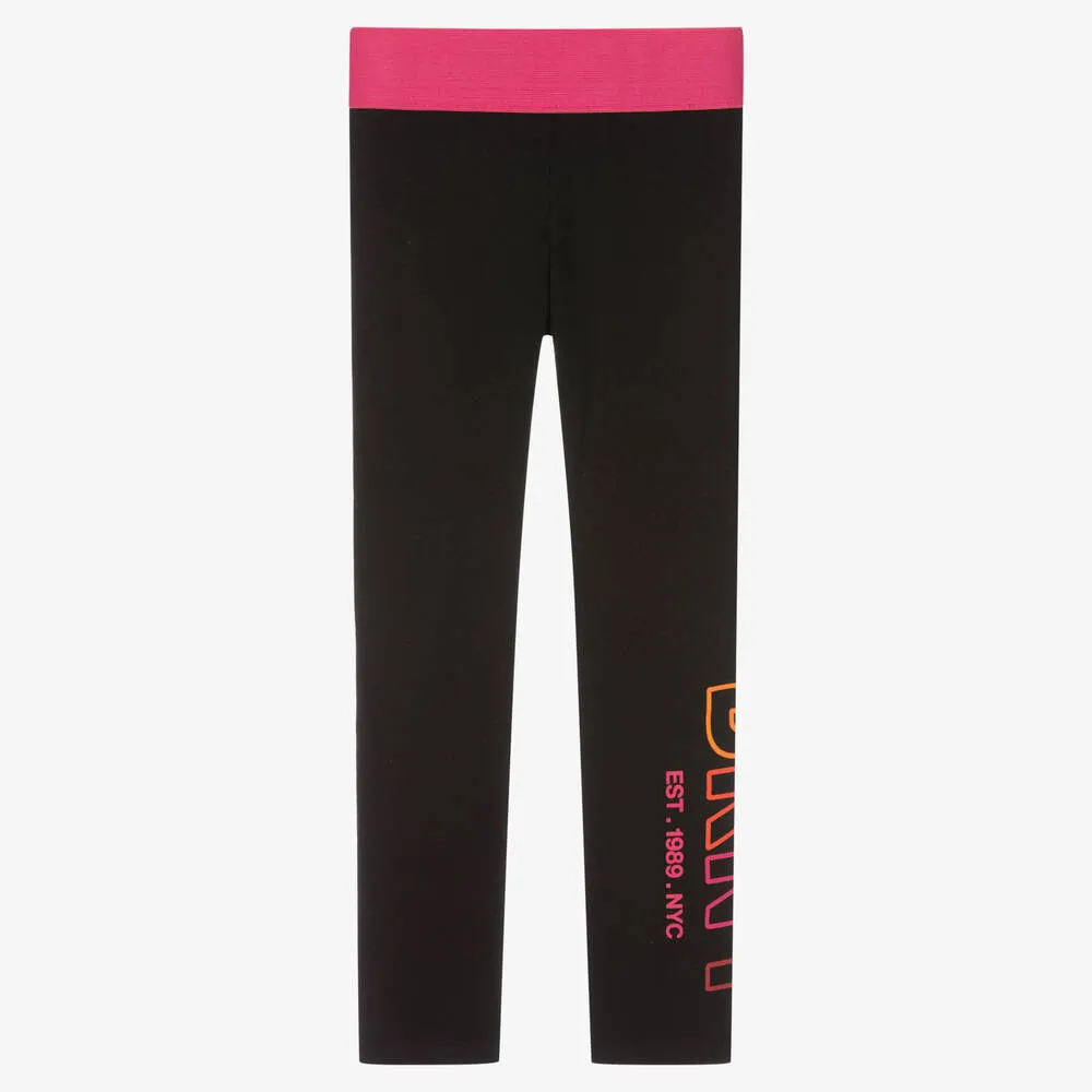 Girls Black Cotton Logo Leggings