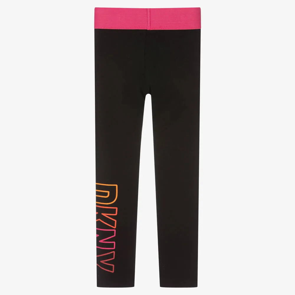 Girls Black Cotton Logo Leggings