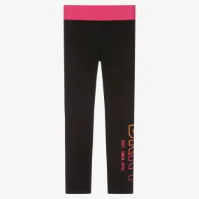 Girls Black Cotton Logo Leggings