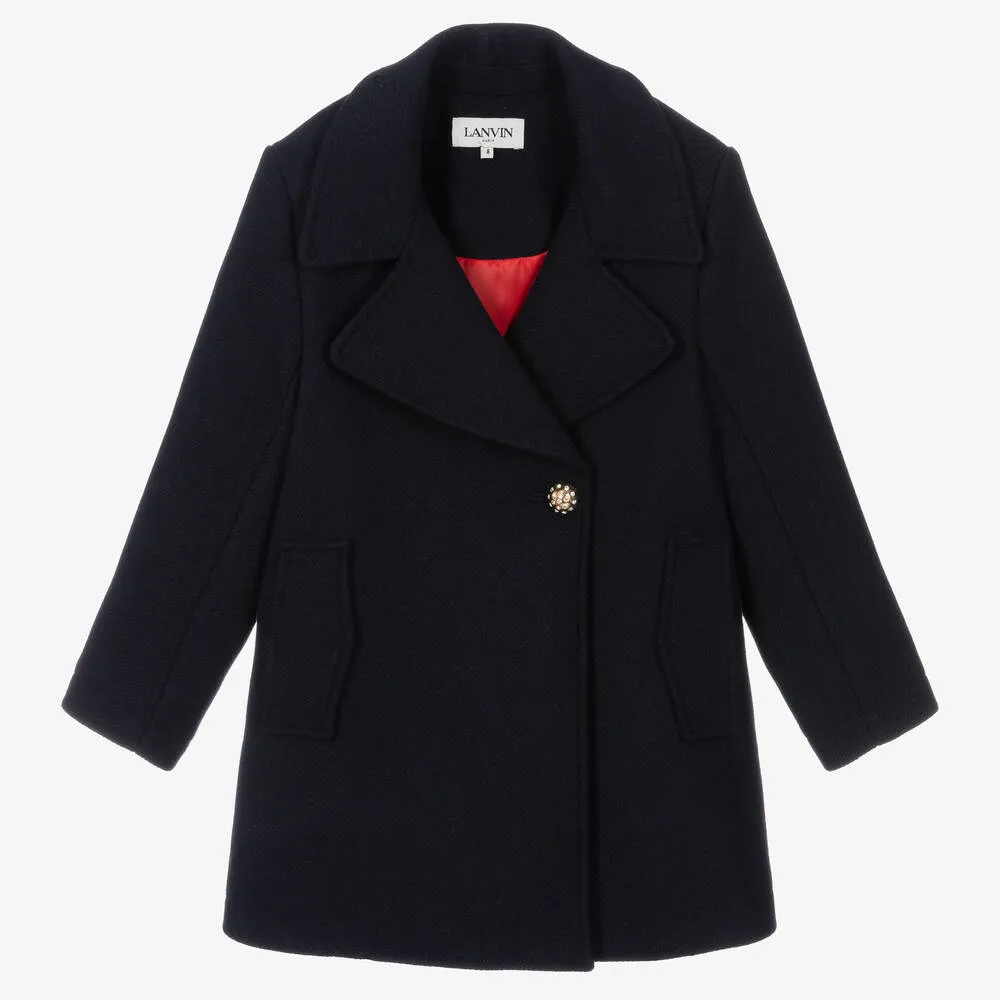 Girls Blue Wool Coat